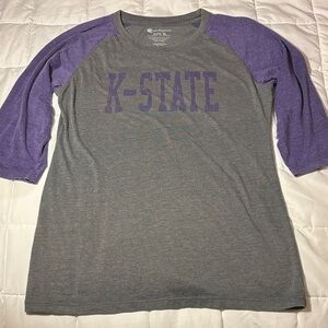 Colosseum KSU Kansas State University Gray and Purple Baseball Tee